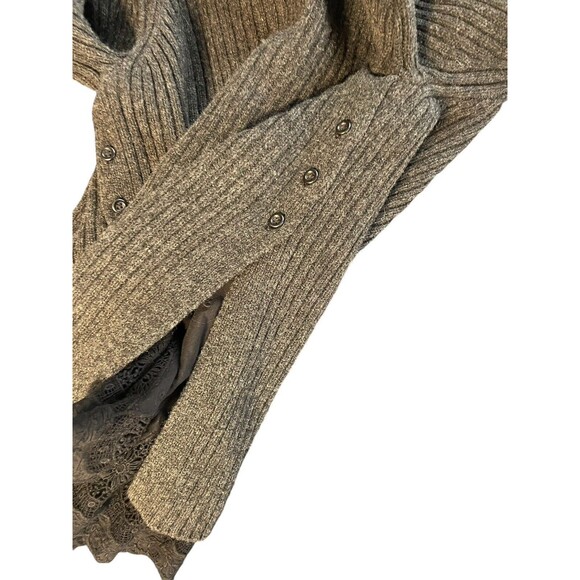 Garnet Hill Womens M  Gray  Wool Turtle Neck Pullover Side Buttons Lace Trim‎ - Picture 7 of 14